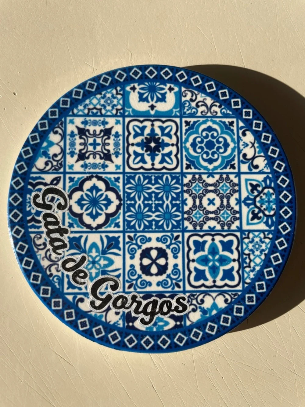 Blue Mediterranean Tile beverage coaster - Picture 1 of 2